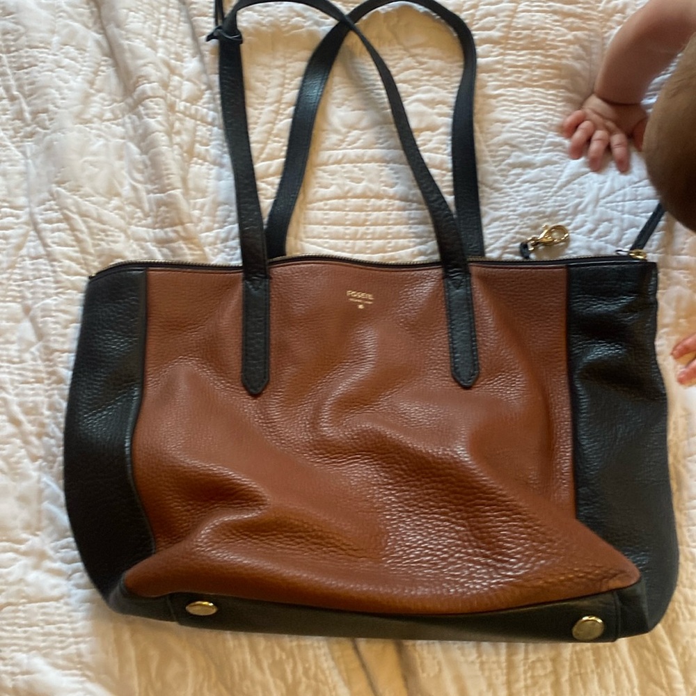 Fossil leather tote purse colorblock